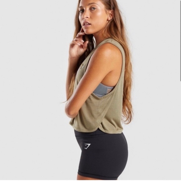 Gymshark Green Floral Embroidered Crop Muscle Tee Size M - Picture 4 of 7